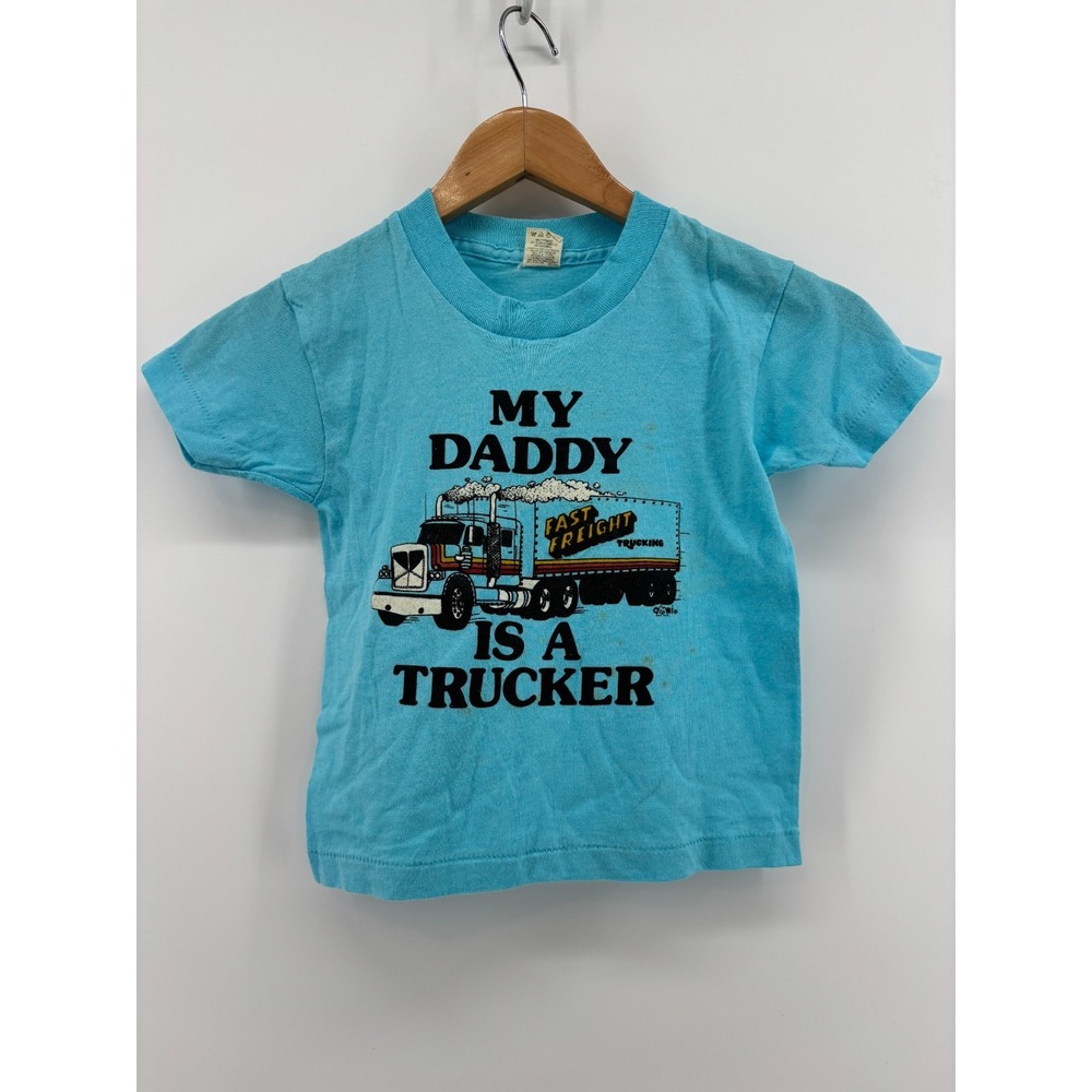Vintage Screen Stars My Daddy Is A Trucker Blue Boys T-Shirt 6-8 1980s Grunge